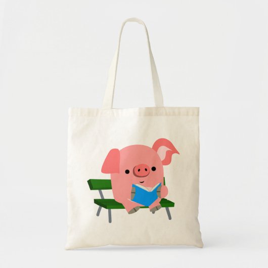 Cute Cartoon Pig Reading on a Bench Canvas tas (Voorkant)