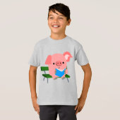 Cute Cartoon Pig Reading on a Bench Kinder T-Shirt (Voorkant volledig)