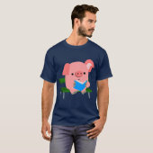Cute Cartoon Pig Reading on a Bench T-Shirt (Voorkant volledig)