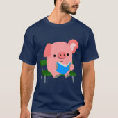 Cute Cartoon Pig Reading on a Bench T-Shirt (Voorkant)