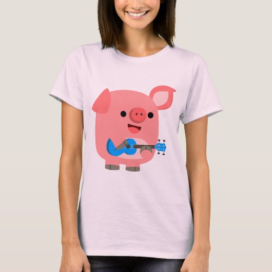 Cute Cartoon Pig-spellen Ukulele Women T-Shirt (Voorkant)