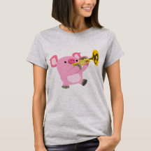 Cute Cartoon Pig-spelt Trumpet-vrouwen T-shirt