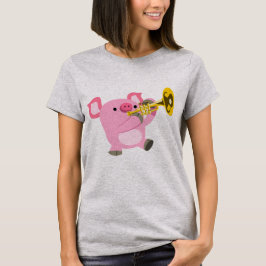 Cute Cartoon Pig-spelt Trumpet-vrouwen T-shirt