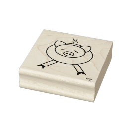 Cute Cartoon Pig Square Wood Art Stamp Rubberstempel