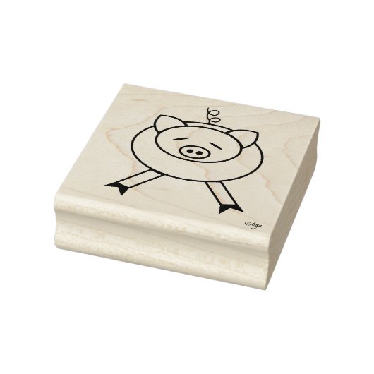 Cute Cartoon Pig Square Wood Art Stamp Rubberstempel (Stempel)