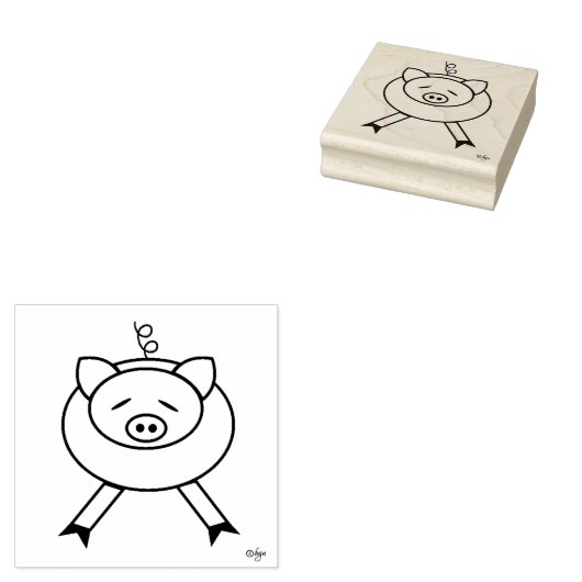 Cute Cartoon Pig Square Wood Art Stamp Rubberstempel (Gestempeld)