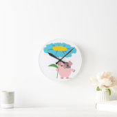 Cute Cartoon Pig With Gift (Blue) Wall Clock Ronde Klok (Huis)