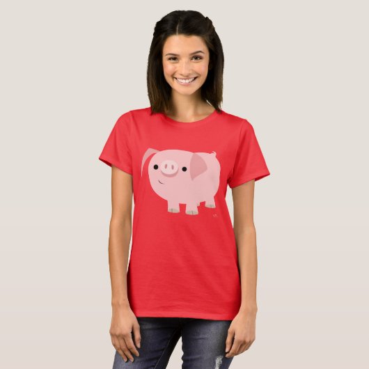 Cute Cartoon Pig Women T-Shirt (Voorkant volledig)