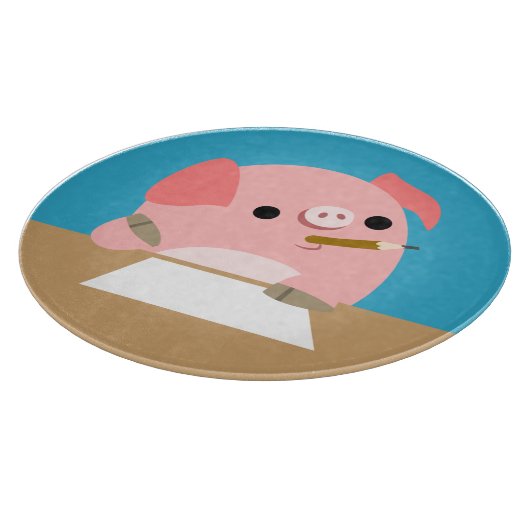 Cute Cartoon Pig "Writer's Block" Cutting Board Snijplank (Hoek)