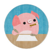 Cute Cartoon Pig "Writer's Block" Cutting Board Snijplank (Voorkant)