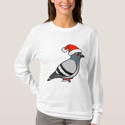 Cute Cartoon Pigeon Santa T-shirt (Voorkant)