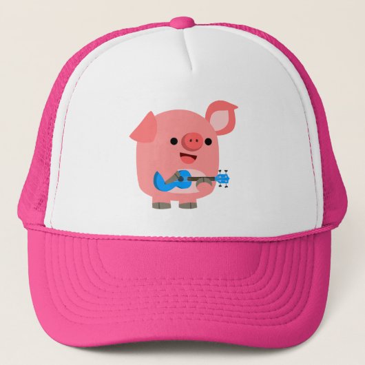 Cute Cartoon Pig'play Ukulele Trucker Hat Trucker Pet (Voorkant)