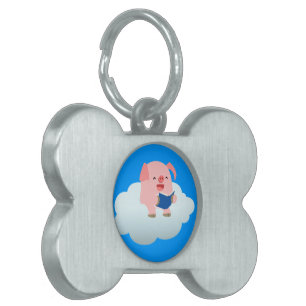 Cute Cartoon PigReader op Cloud Pet Tag Huisdieren Naamplaatje
