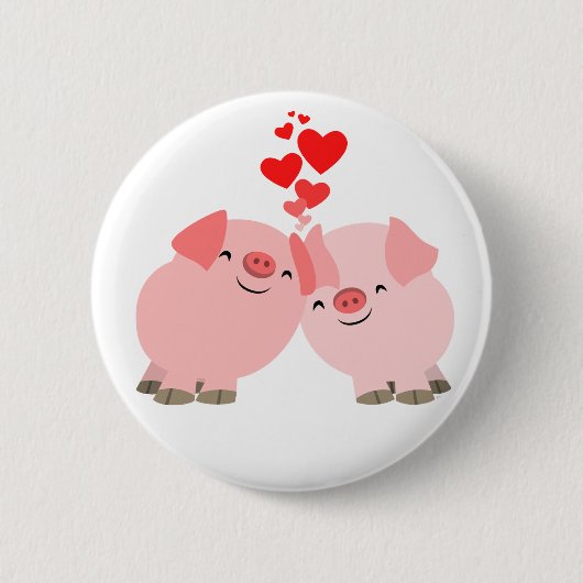 Cute Cartoon Pigs in Love Button Badge (Voorkant)