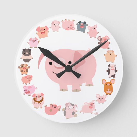 Cute Cartoon Pigs Mandala Clock Ronde Klok (Voorkant)