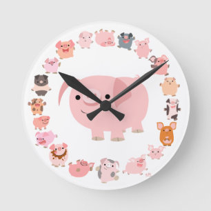Cute Cartoon Pigs Mandala Clock Ronde Klok