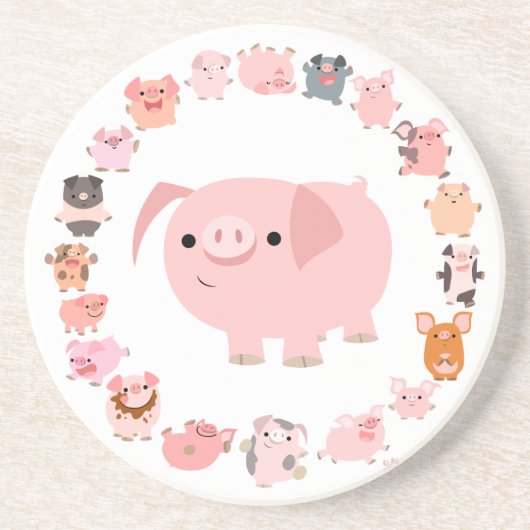 Cute Cartoon Pigs Mandala Onderzetter (Voorkant)