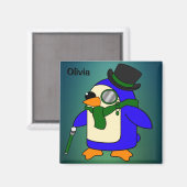 Cute cartoon pinguin blauwgroen donkerdonkergroen magneet (Voorkant / Achterkant)