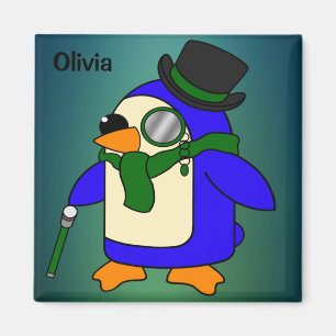 Cute cartoon pinguin blauwgroen donkerdonkergroen magneet