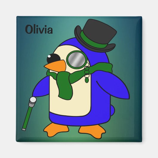 Cute cartoon pinguin blauwgroen donkerdonkergroen magneet (Voorkant)