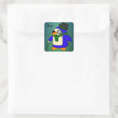 Cute cartoon pinguin blauwgroen donkerdonkergroen vierkante sticker (Tas)