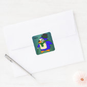 Cute cartoon pinguin blauwgroen donkerdonkergroen vierkante sticker (Envelop)
