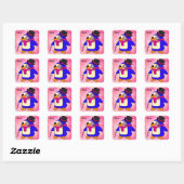 Cute cartoon pinguin bloemroze vierkante sticker (Vel)