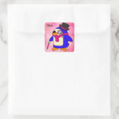 Cute cartoon pinguin bloemroze vierkante sticker (Tas)