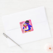 Cute cartoon pinguin bloemroze vierkante sticker (Envelop)