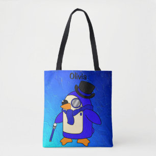 Cute cartoon pinguin blue shards tote bag