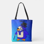 Cute cartoon pinguin blue shards tote bag (Achterkant)