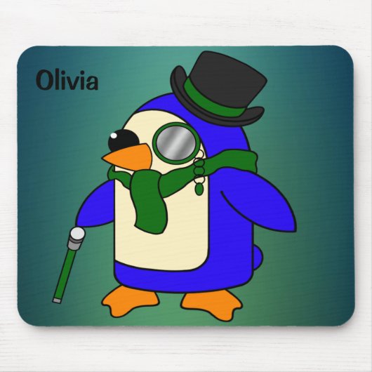 Cute cartoon pinguin dark emerald blauwgroen muismat (Voorkant)
