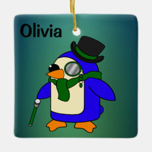 Cute cartoon pinguin dark emerald green keramisch ornament