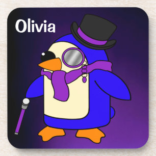 Cute cartoon pinguin diep paars violet bier onderzetter