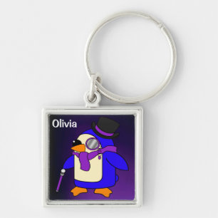 Cute cartoon pinguin diep paars violet sleutelhanger