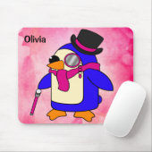 Cute cartoon pinguin flowery pastelroze muismat (Met muis)