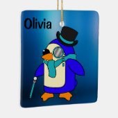 Cute cartoon pinguin frosty blue keramisch ornament (Rechts)