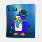 Cute cartoon pinguin frosty blue keramisch ornament (Links)