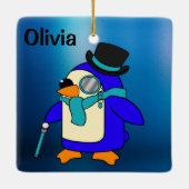 Cute cartoon pinguin frosty blue keramisch ornament (Achterkant)