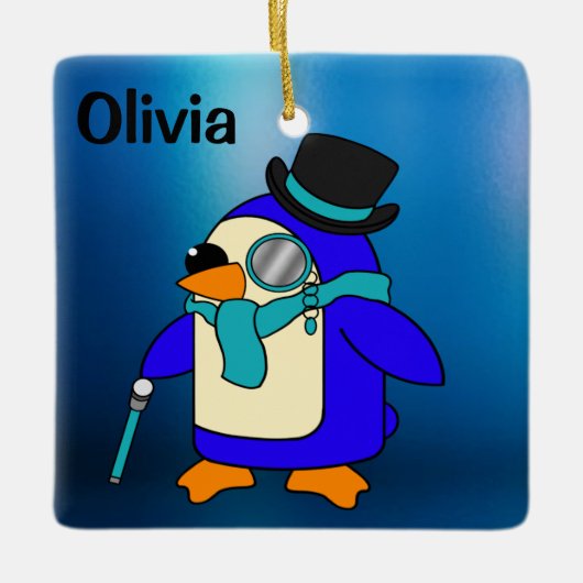 Cute cartoon pinguin frosty blue keramisch ornament (Voorkant)