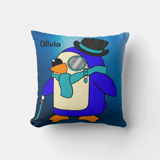 Cute cartoon pinguin frosty blue kussen (Voorkant)