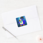 Cute cartoon pinguin frosty blue vierkante sticker (Envelop)