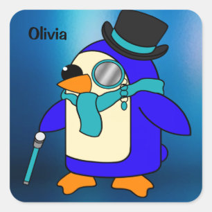 Cute cartoon pinguin frosty blue vierkante sticker