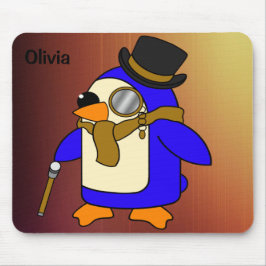 Cute cartoon pinguïn gelooid leder bruin muismat