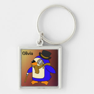 Cute cartoon pinguïn gelooid leder bruin sleutelhanger