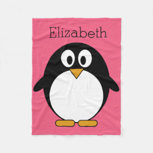 Cute Cartoon pinguin Illustratie Hot Pink Black Fleece Deken