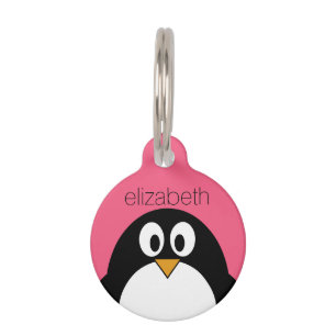 Cute Cartoon pinguin Illustratie Hot Pink Black Huisdierpenning