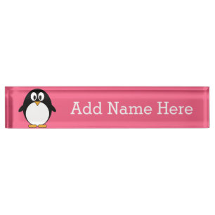Cute Cartoon pinguin Illustratie Hot Pink Black Naambordje