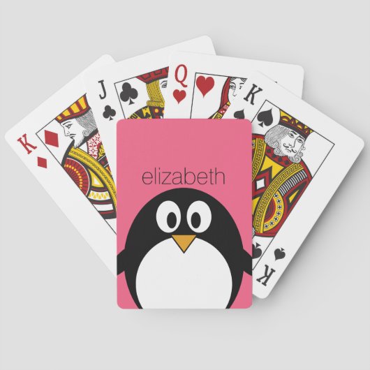 Cute Cartoon pinguin Illustratie Hot Pink Black Speelkaarten (Achterkant)
