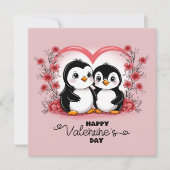 Cute Cartoon Pinguïn Liefhebbers Hartjes Valentijn Feestdagenkaart (Voorkant)